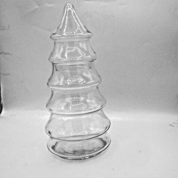Vintage 2 Piece Clear Glass Christmas Tree Candy Ornament Jar 11" Tall - Picture 1 of 4